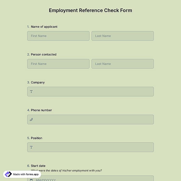 Employment Reference Check Form Template