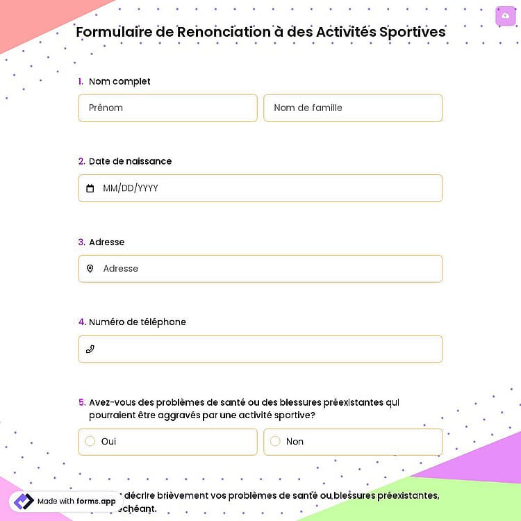 Formulaire de Renonciation à des Activités Sportives