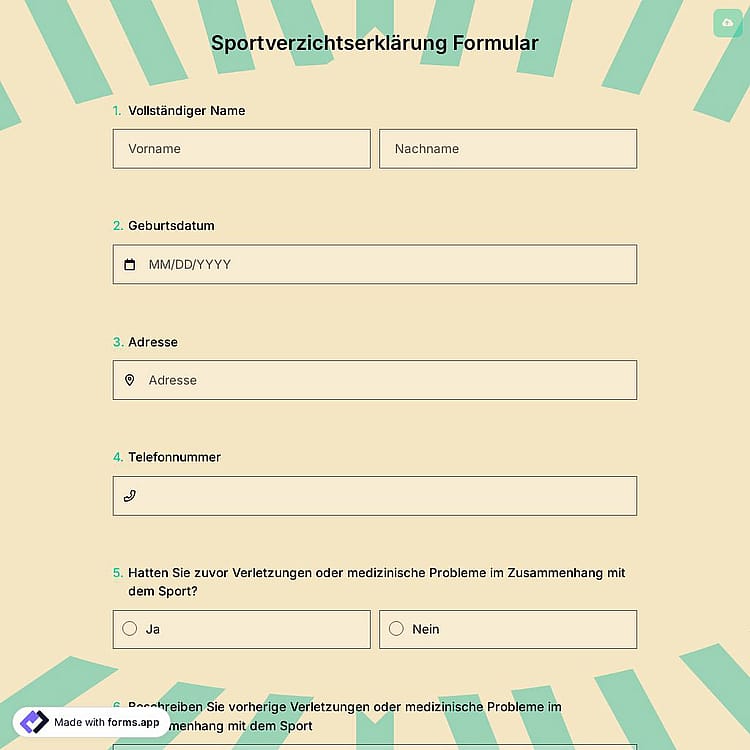 Sportverzichtserklärung Formular