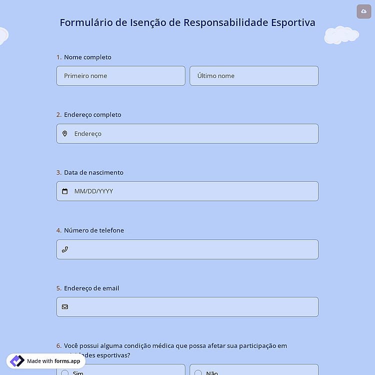 Formulário de Isenção de Responsabilidade Esportiva
