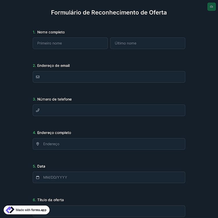 Formulário de Reconhecimento de Oferta