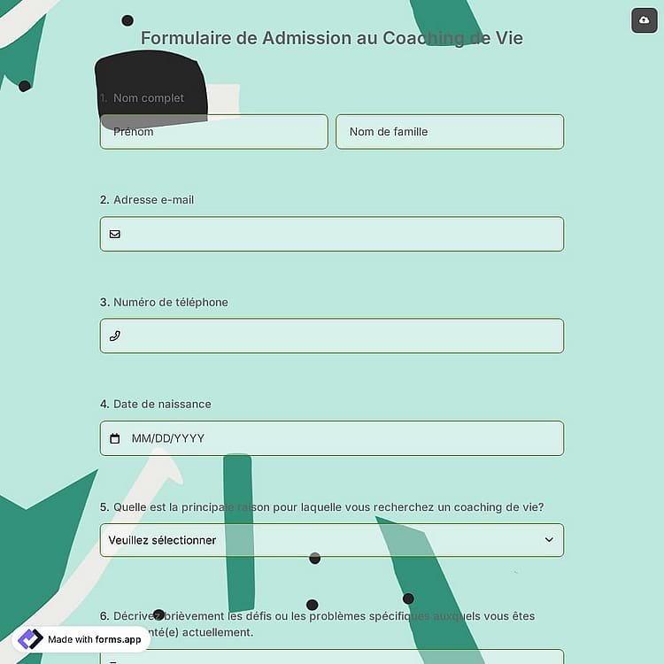 Formulaire de Admission au Coaching de Vie