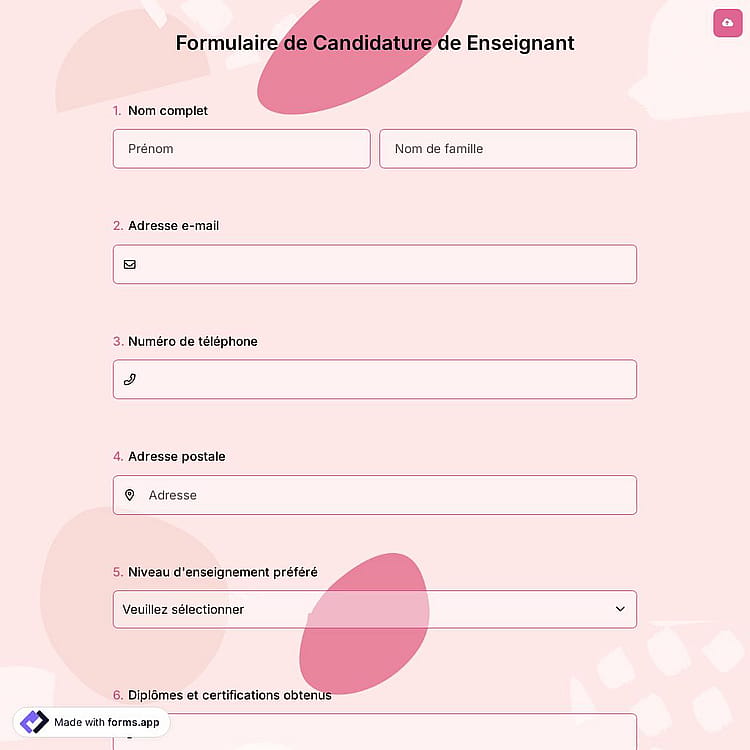 Formulaire de Candidature De Enseignant