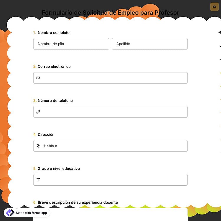 Formulario de Solicitud de Empleo para Profesor