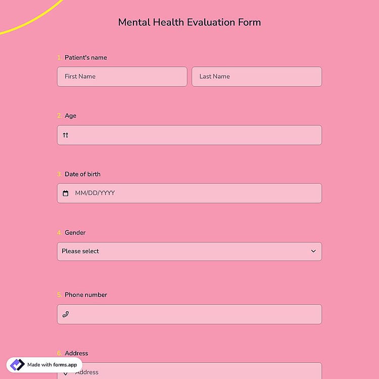 Mental Health Evaluation Form