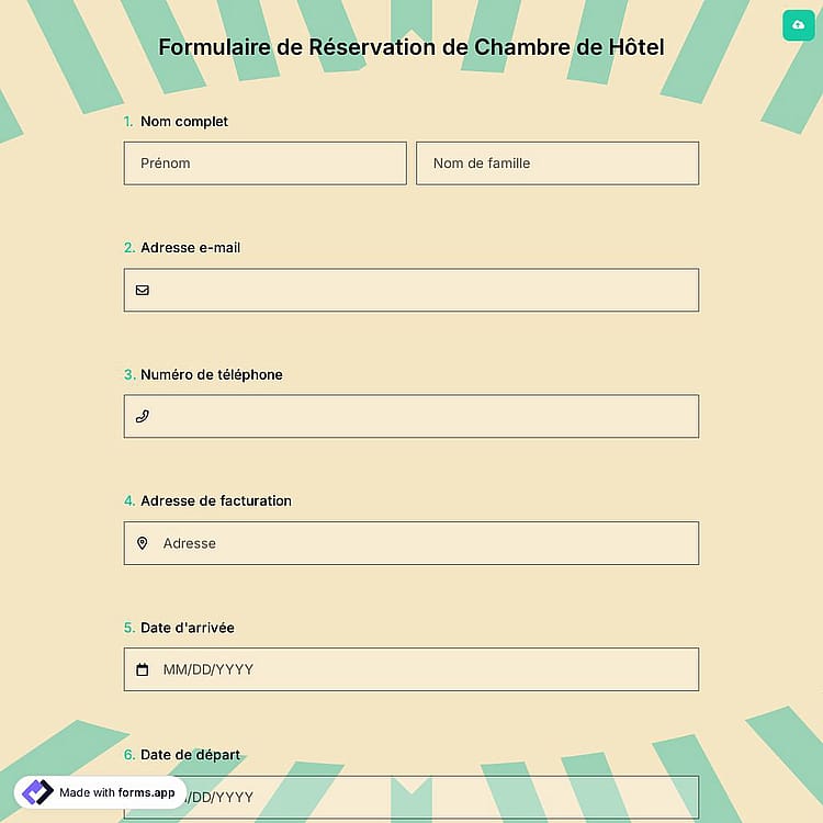 Formulaire De Réservation De Chambre de Hôtel