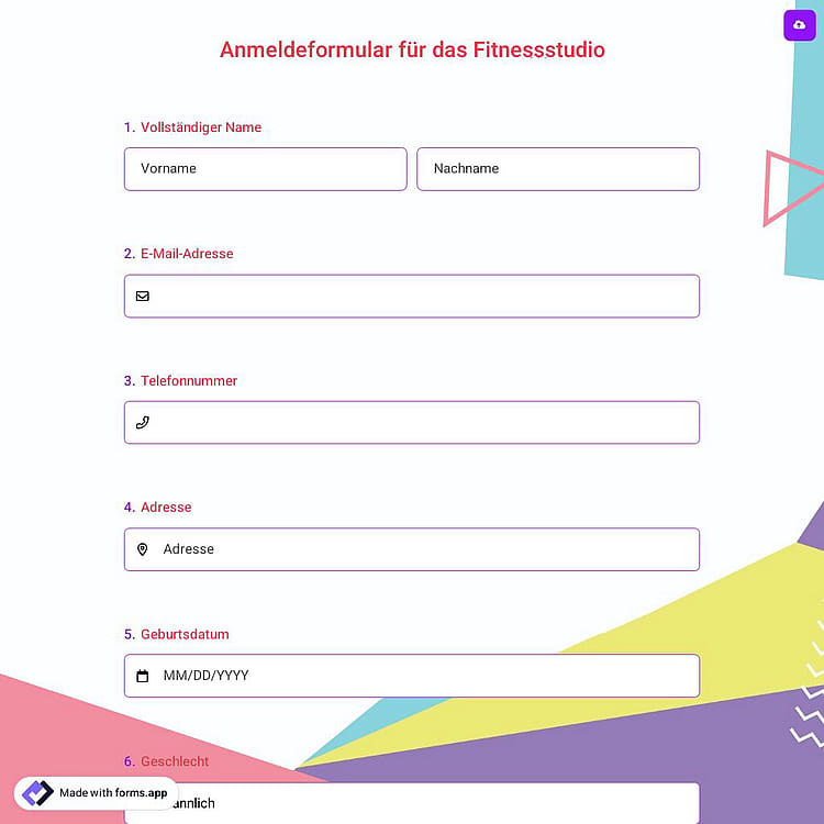 Anmeldeformular für das Fitnessstudio