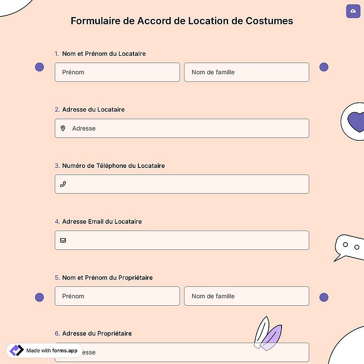 Formulaire de Accord de Location de Costumes