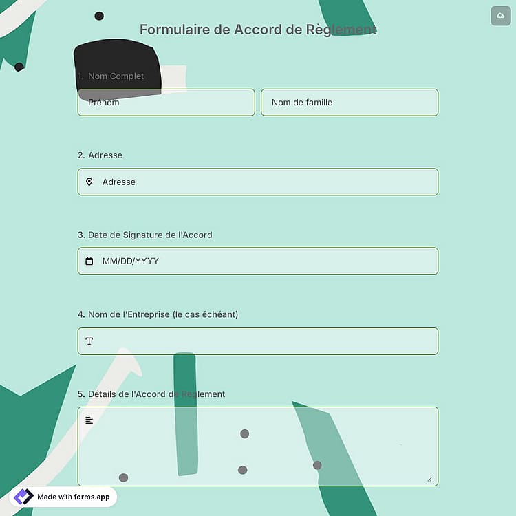 Formulaire de Accord de Règlement