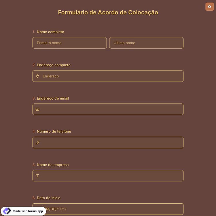 Formulário de Acordo de Colocação