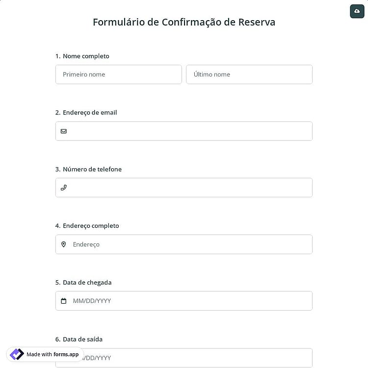 Formulário de Confirmação de Reserva