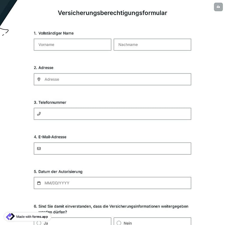 Versicherungsberechtigungsformular