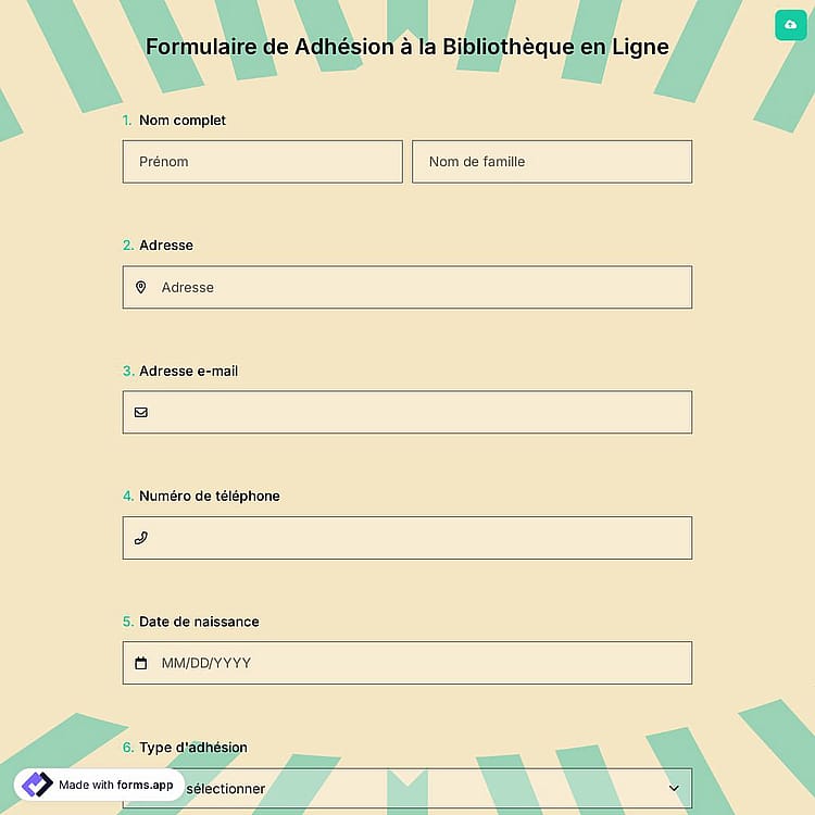 Formulaire de Adhésion à la Bibliothèque en Ligne