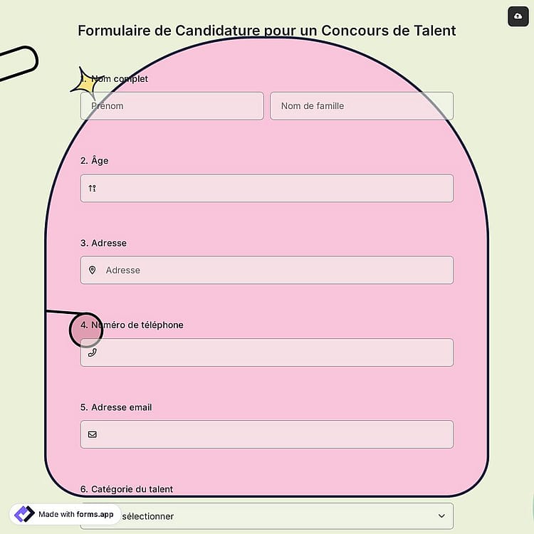 Formulaire de Candidature pour un Concours de Talent
