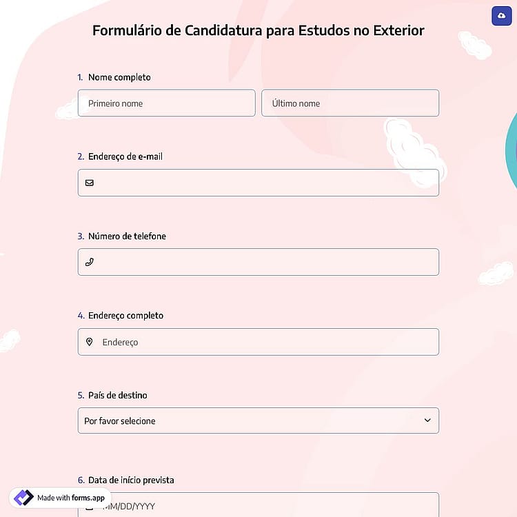 Formulário de Candidatura para Estudos no Exterior