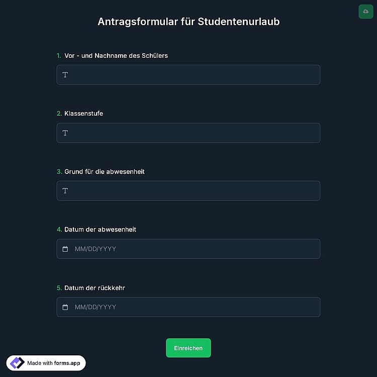 Antragsformular für Studentenurlaub