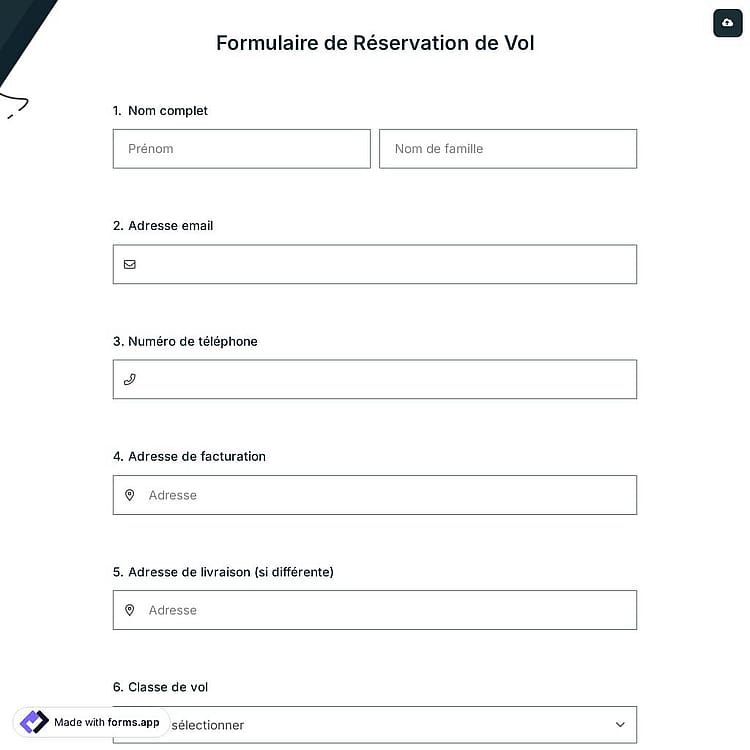 Formulaire de Réservation de Vol