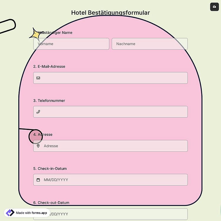 Hotel Bestätigungsformular