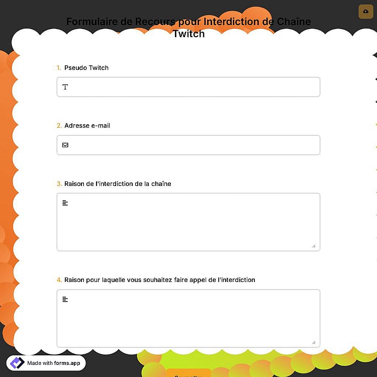 Formulaire de Recours pour Interdiction de Chaîne Twitch