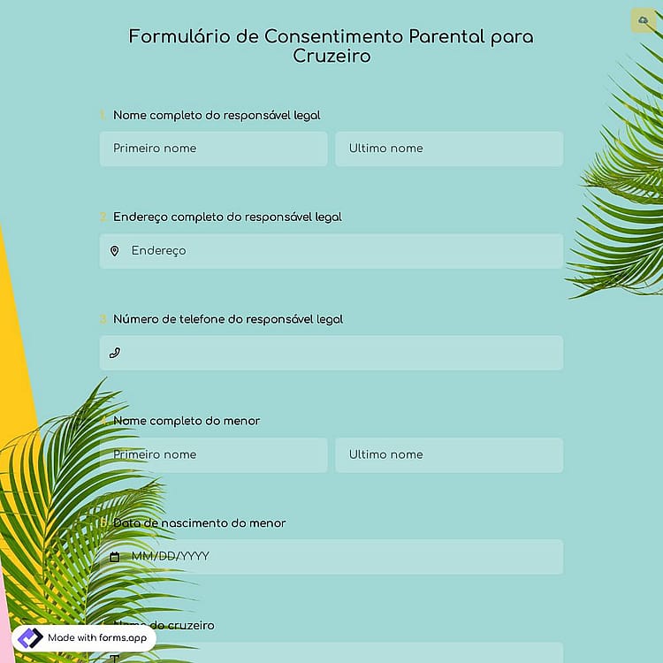 Formulário de Consentimento Parental para Cruzeiro