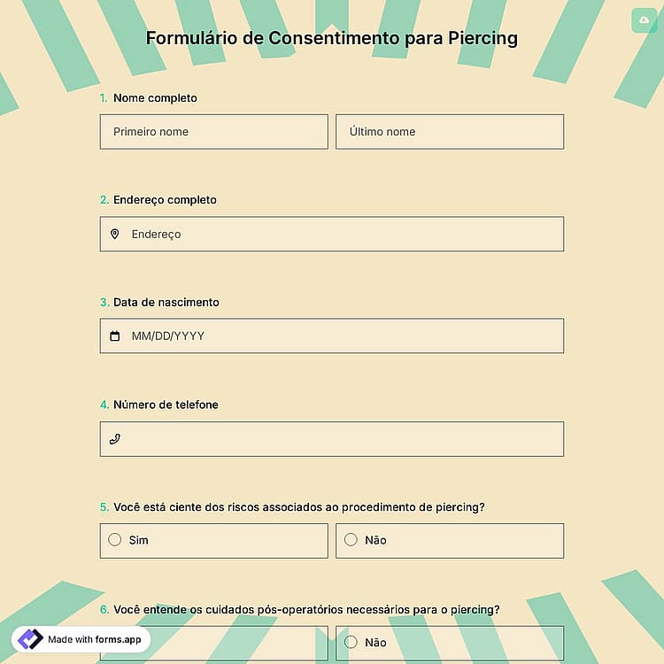 Formulário de Consentimento para Piercing