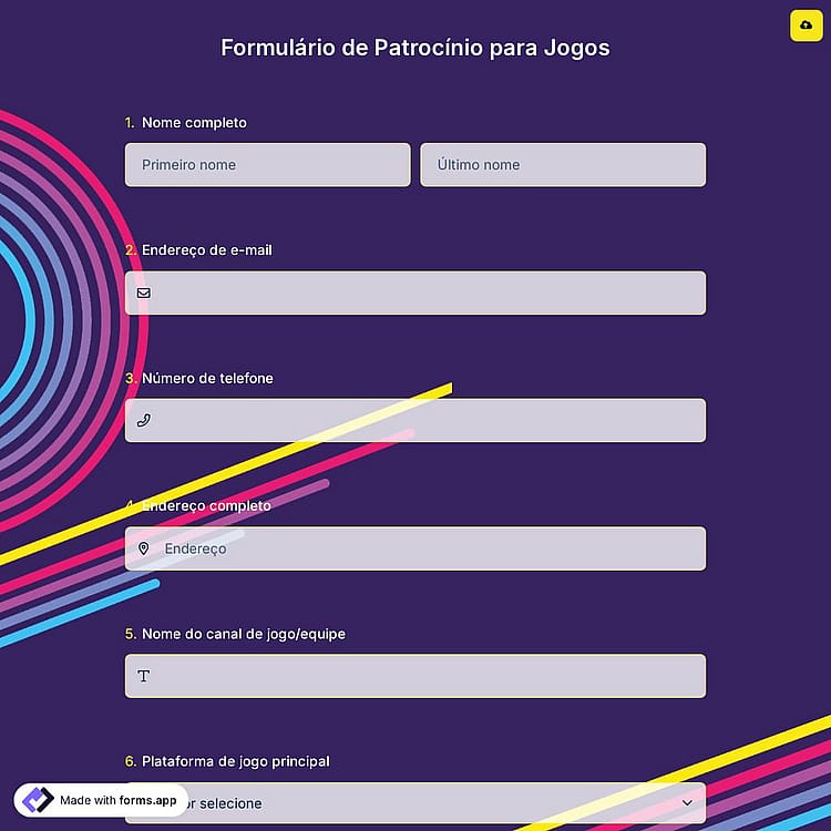 Formulário de Patrocínio para Jogos
