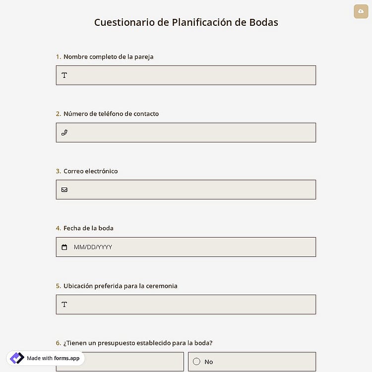 Cuestionario de Planificación de Bodas