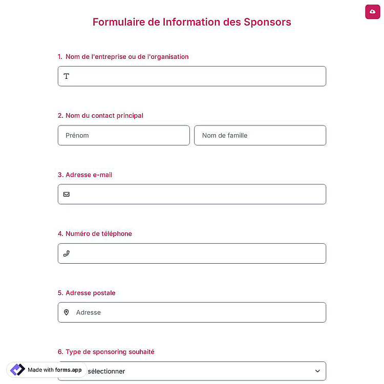 Formulaire de Information des Sponsors