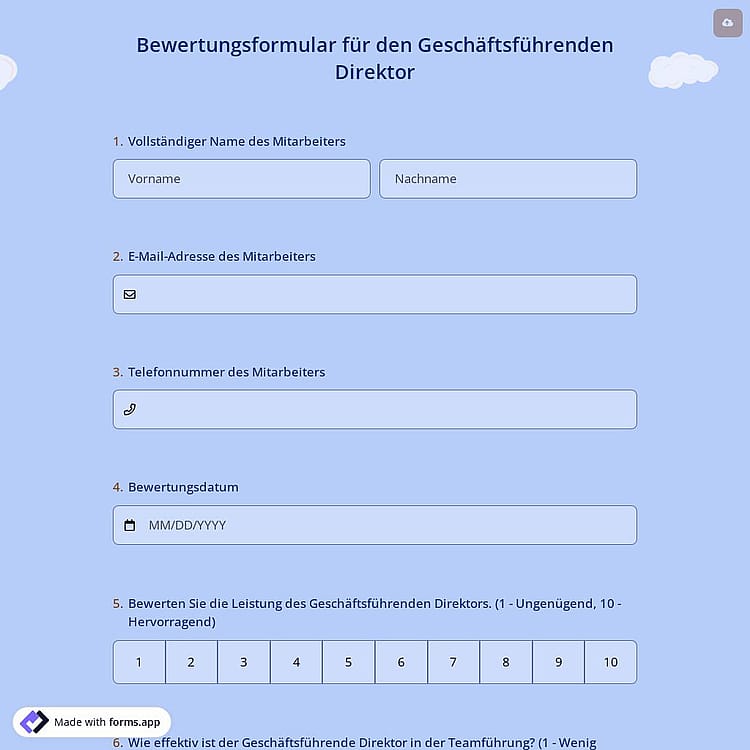 Bewertungsformular für den Geschäftsführenden Direktor