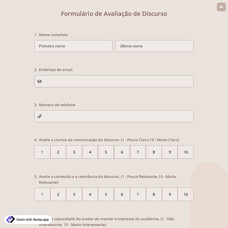 Formulário de Avaliação de Discurso
