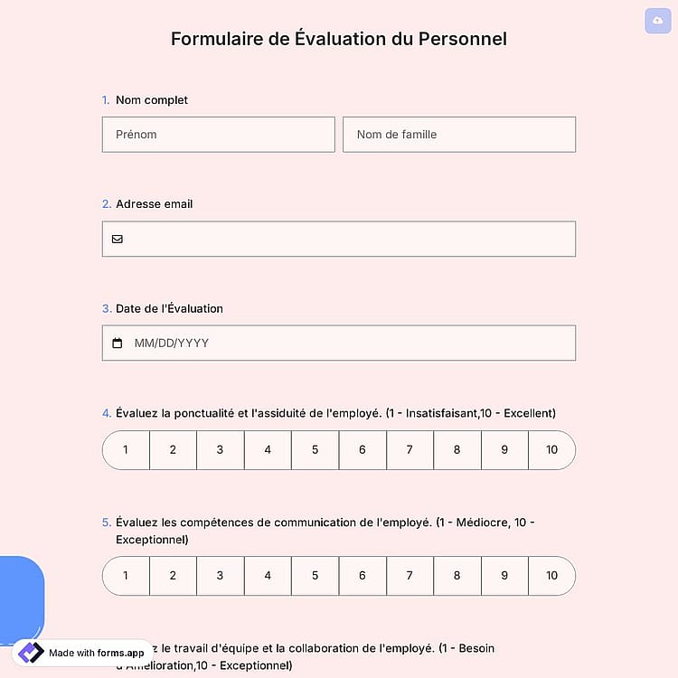 Formulaire de Évaluation du Personnel