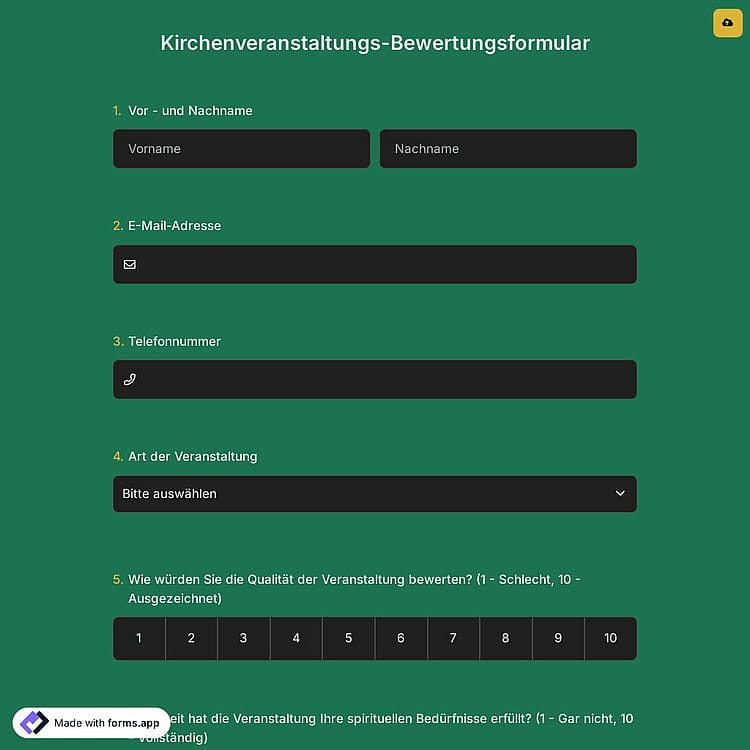 Kirchenveranstaltungs-Bewertungsformular