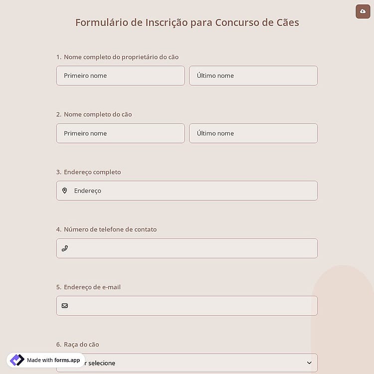 Formulário de Inscrição para Concurso de Cães