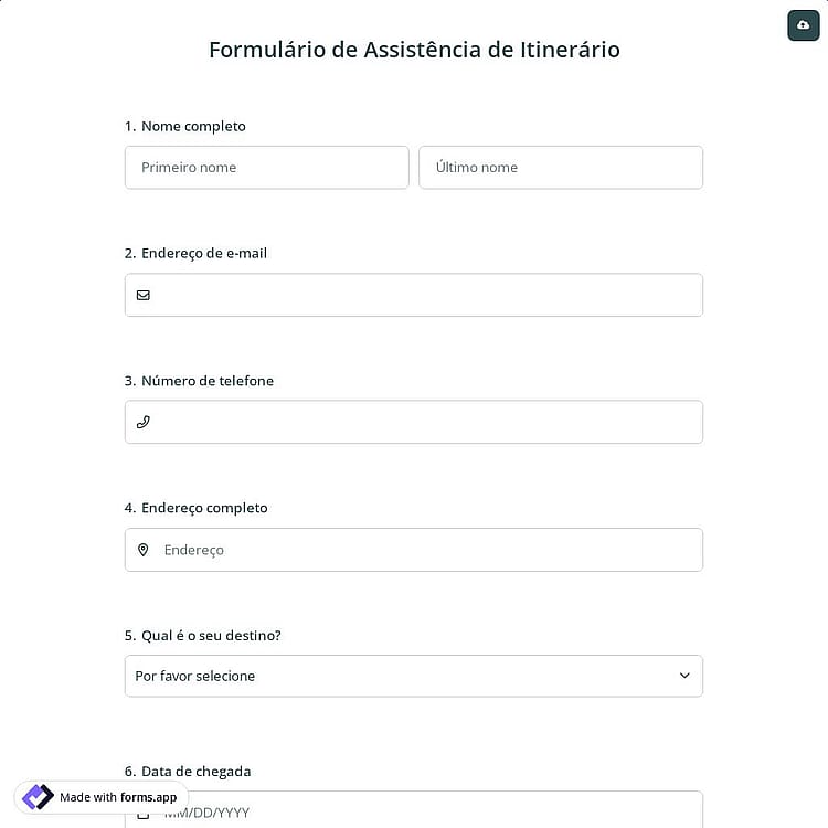 Formulário de Assistência de Itinerário