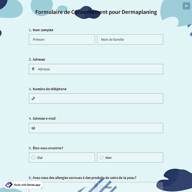 Formulaire de Consentement pour Dermaplaning