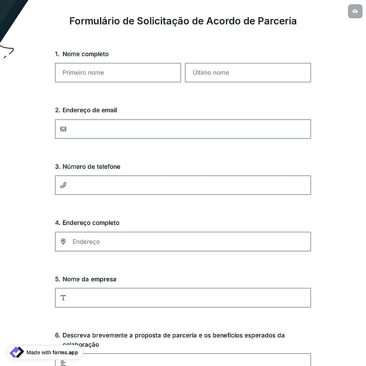 Formulário de Solicitação de Acordo de Parceria