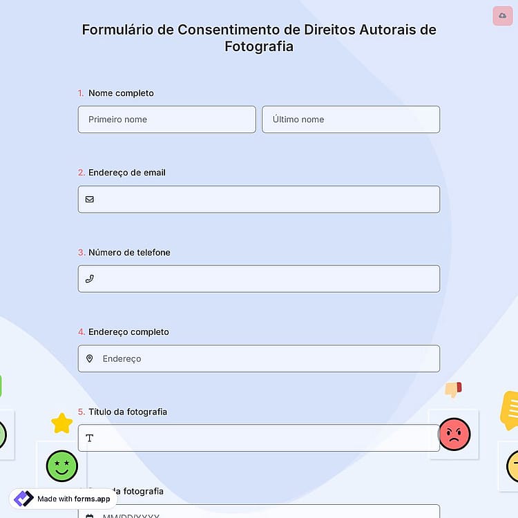 Formulário de Consentimento de Direitos Autorais de Fotografia