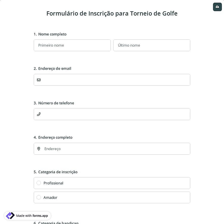 Formulário de Inscrição para Torneio de Golfe