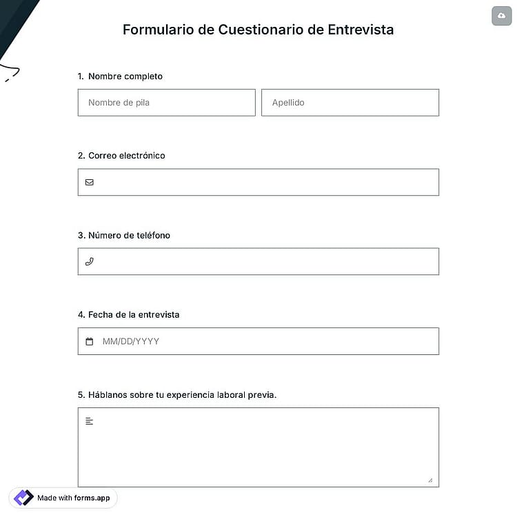 Formulario de Cuestionario de Entrevista
