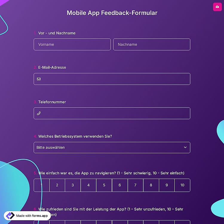 Kostenlose Online-Mobile App Feedback-Formular - forms.app