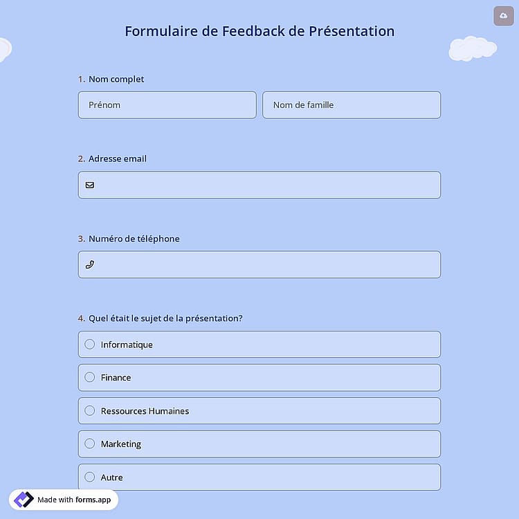 Formulaire de Feedback de Présentation