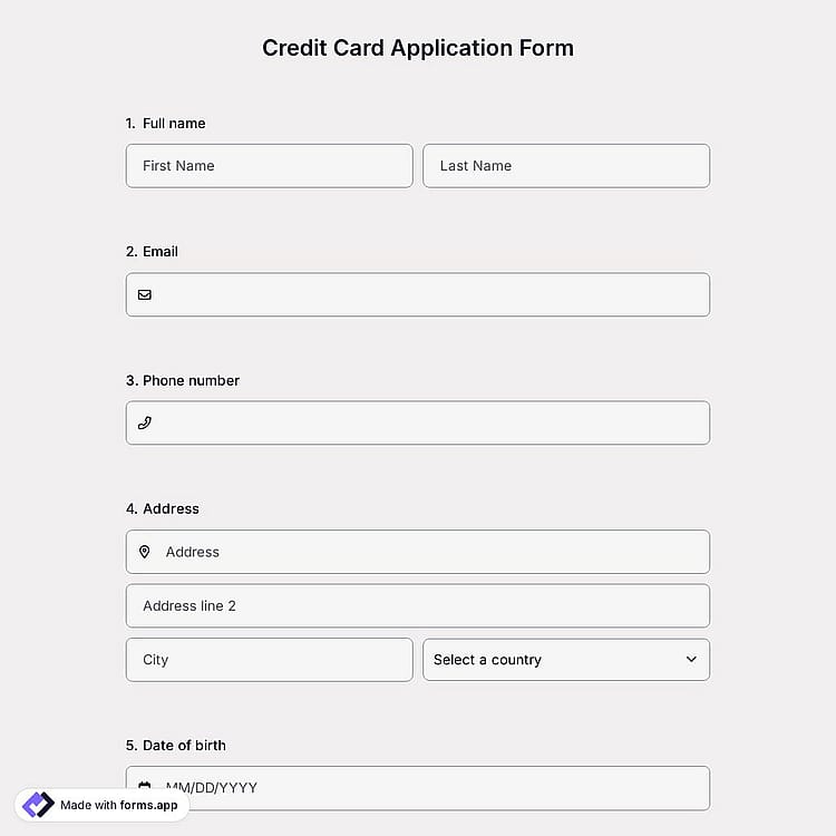 Credit Card Application Form
