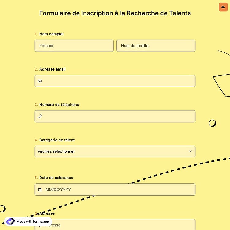 Formulaire de Inscription à la Recherche de Talents