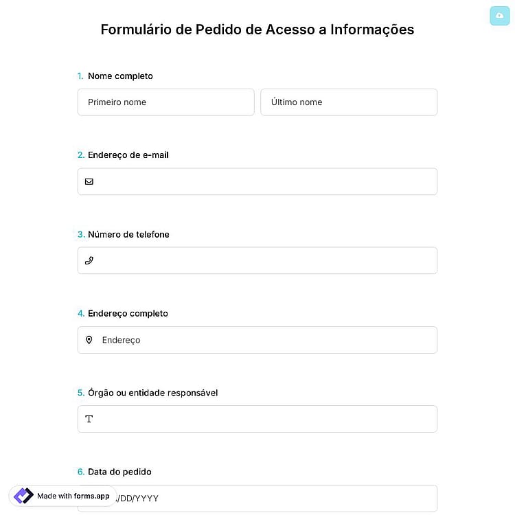 Formulário de Pedido de Acesso a Informações
