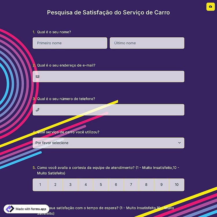 Pesquisa de Satisfação do Serviço de Carro