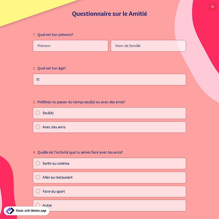 Questionnaire sur le Amitié