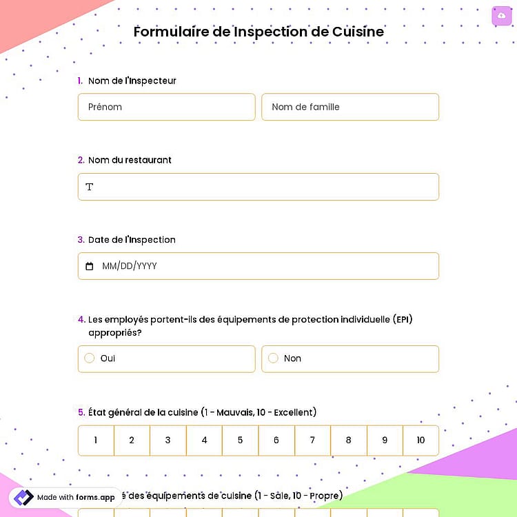 Formulaire de Inspection de Cuisine