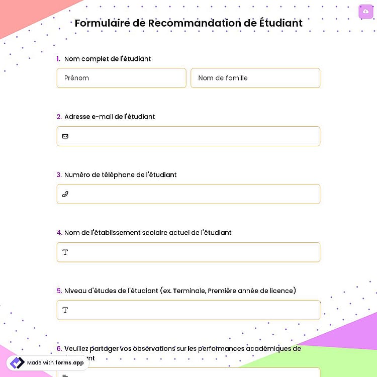 Formulaire de Recommandation de Étudiant