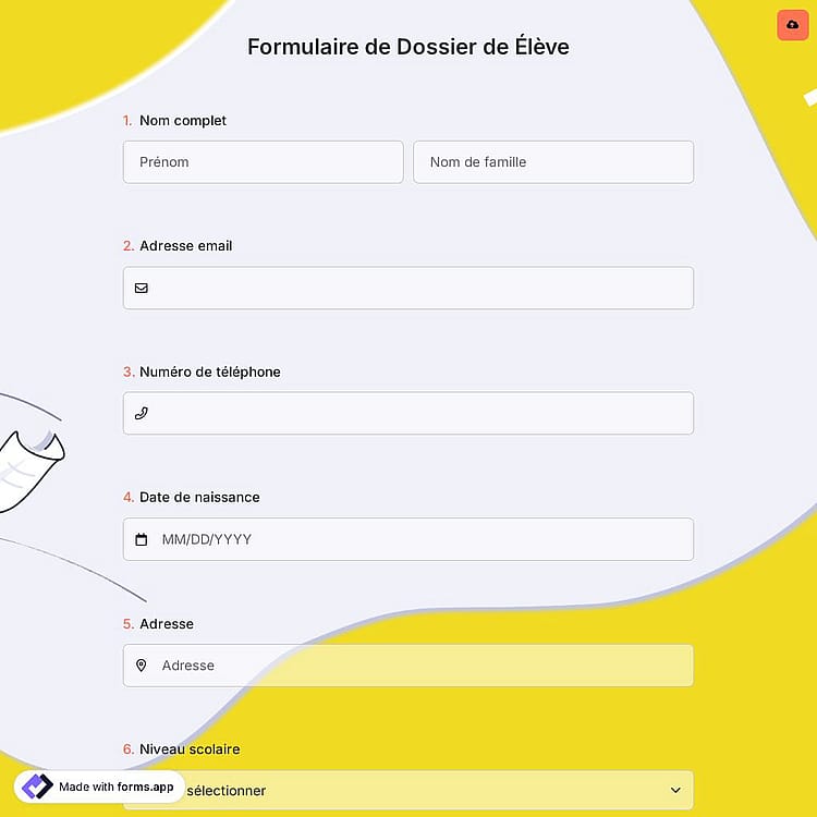 Formulaire de Dossier de Élève