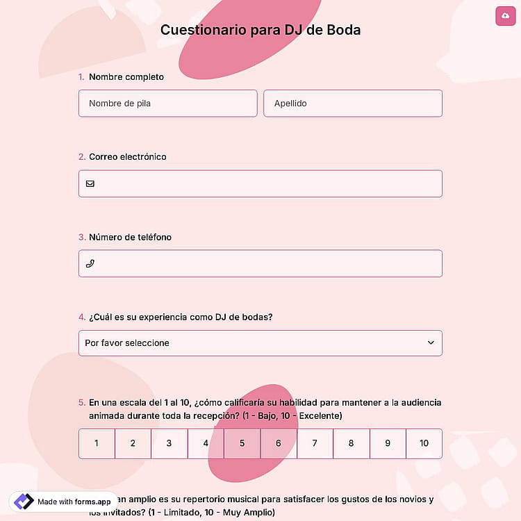 Cuestionario para DJ de Boda